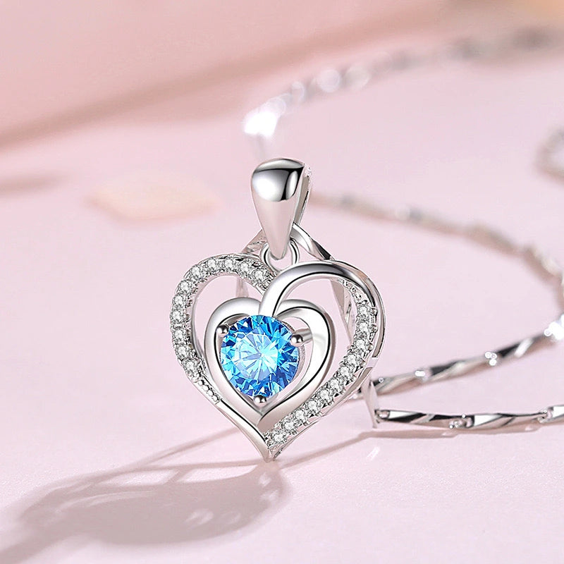 Blue Heart Style - 925 Sterling Silver Necklace