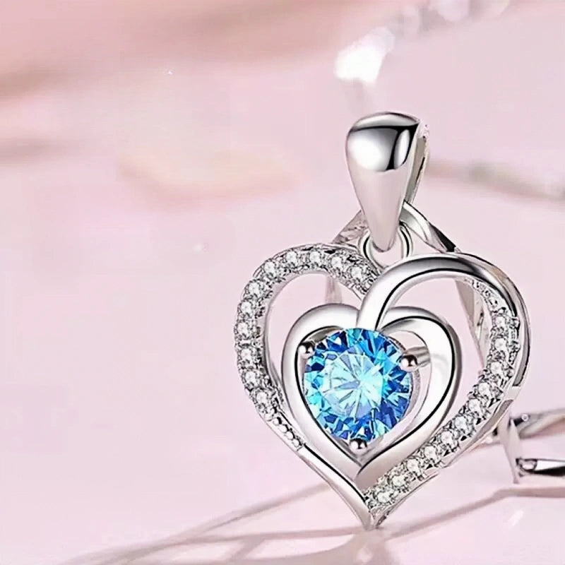 Blue Heart Style - 925 Sterling Silver Necklace