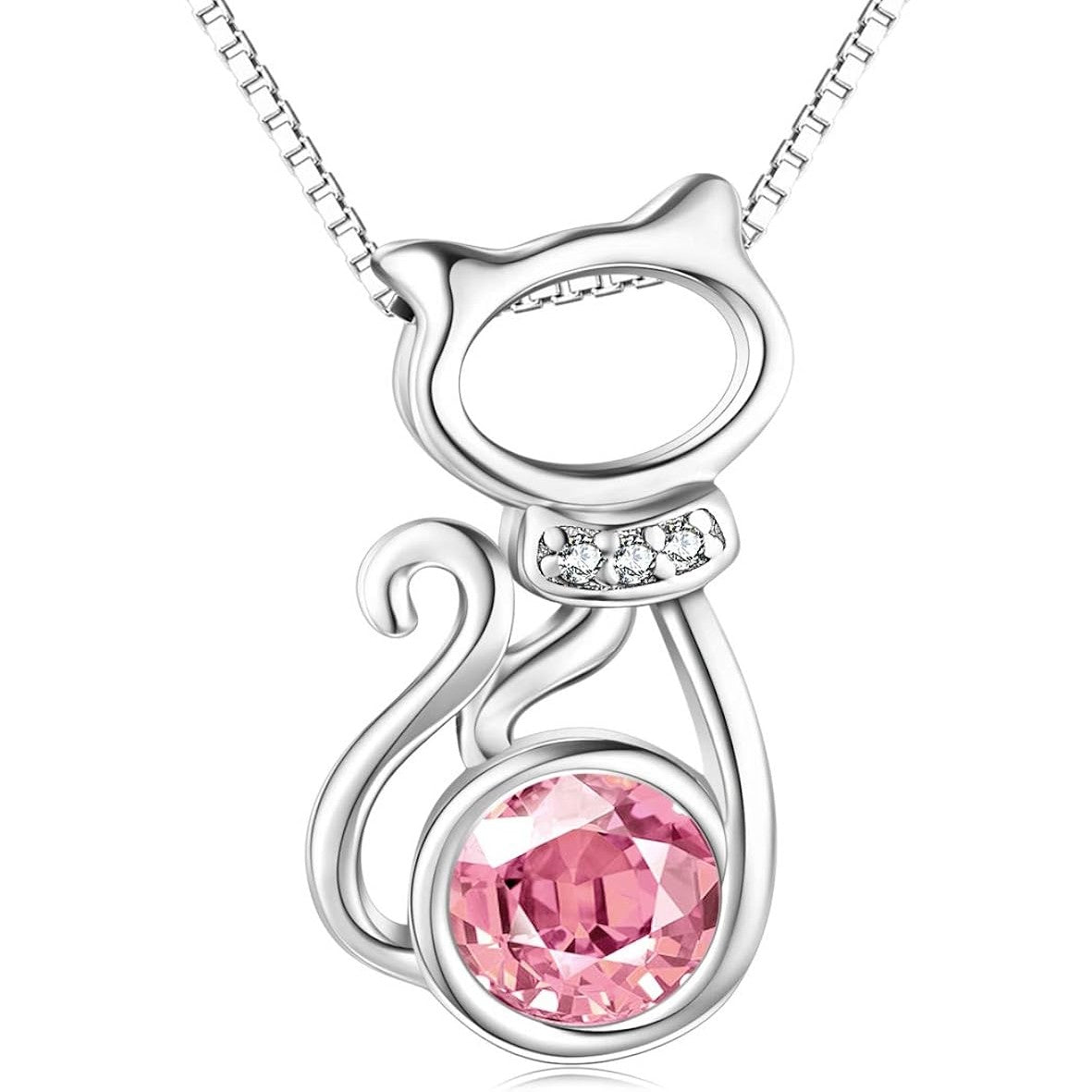 Swarovski Crystals Kitten Cat Necklace - 925 Sterling Silver Necklace