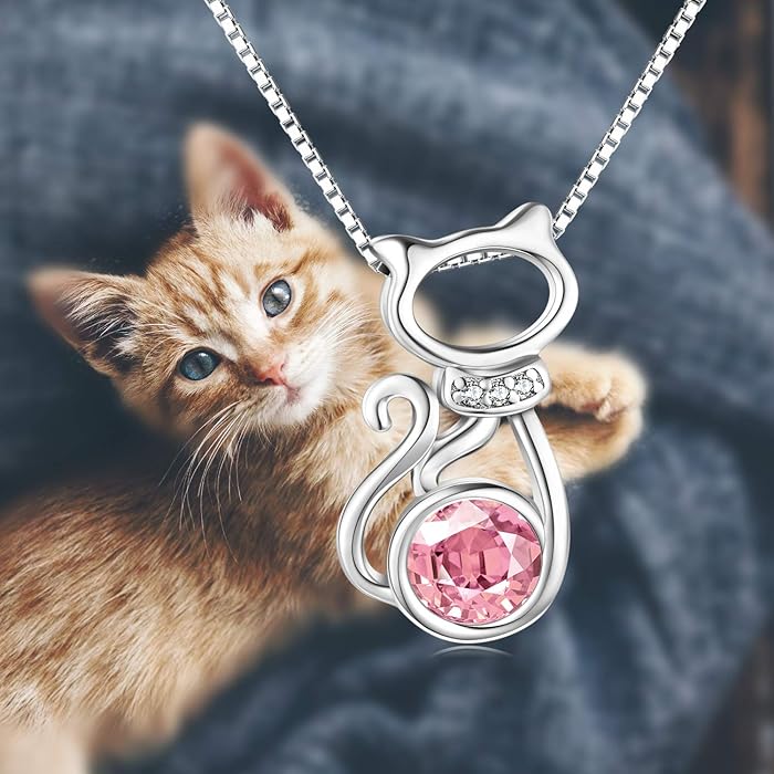 Swarovski Crystals Kitten Cat Necklace - 925 Sterling Silver Necklace