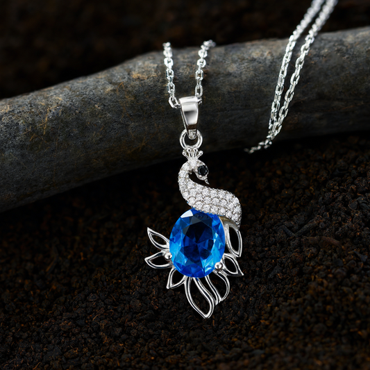 Swarovski Crystals Peacock Necklace - 925 Sterling Silver Necklace